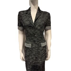 Vintage St. John Collection Skirt Suit Set Size 6 Black White Short Sleeve